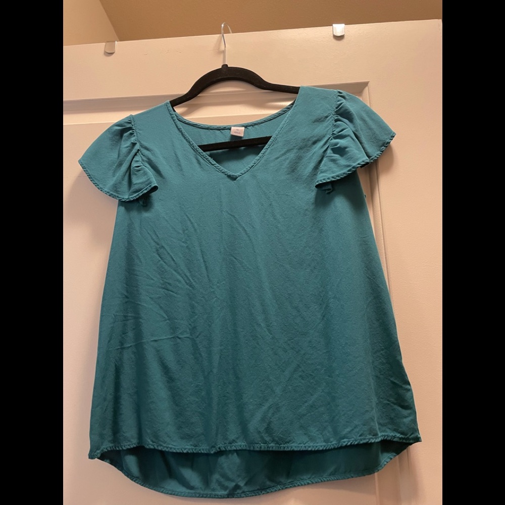 Teal ruffle sleeve short sleeve shirt size XS